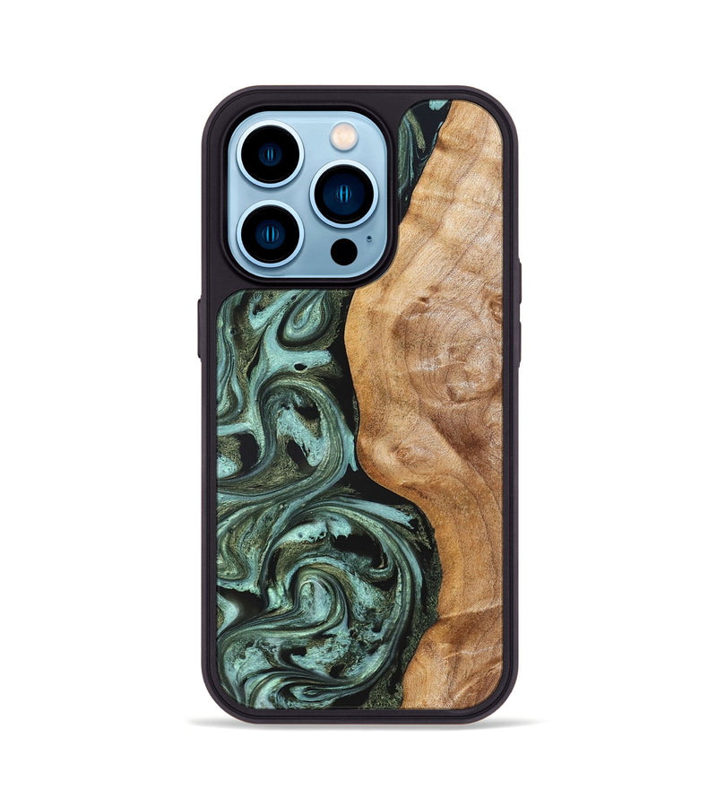 iPhone 14 Pro Wood Phone Case - Amos (Green, 824374)