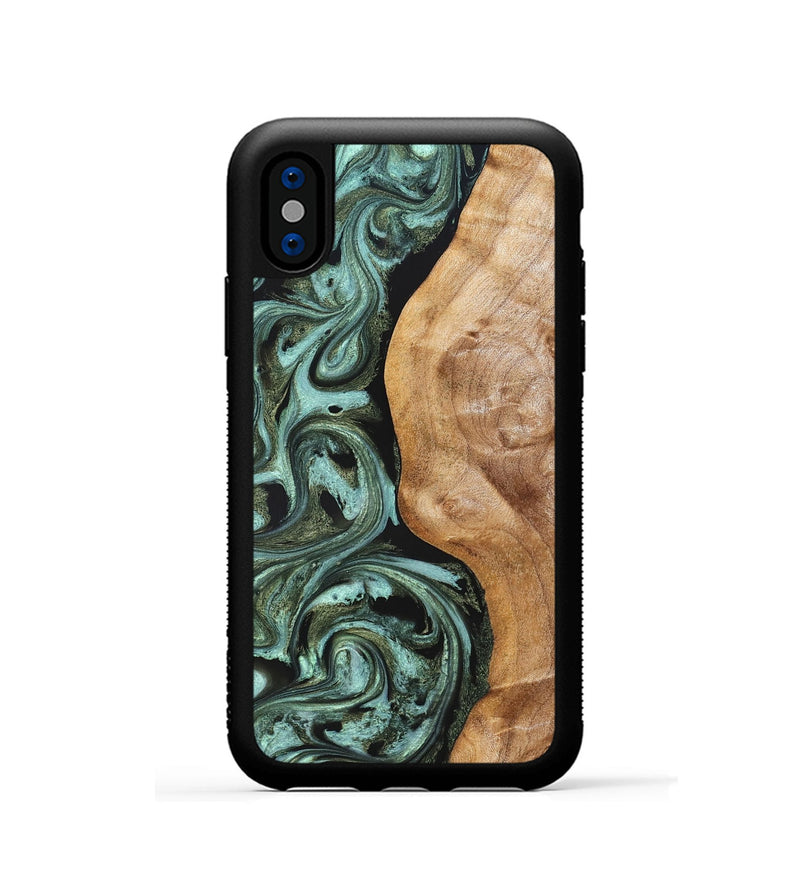 iPhone Xs Wood Phone Case - Amos (Green, 824374)
