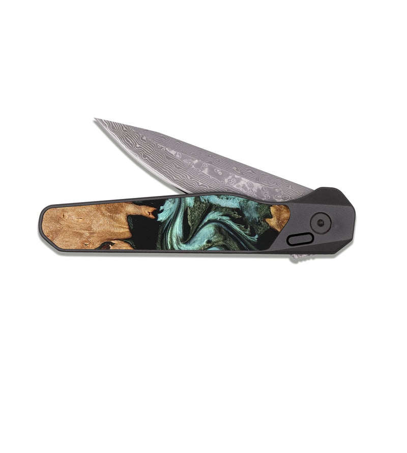 EDC Dark Damascus Wood Pocket Knife - Landon (Green, 824376)
