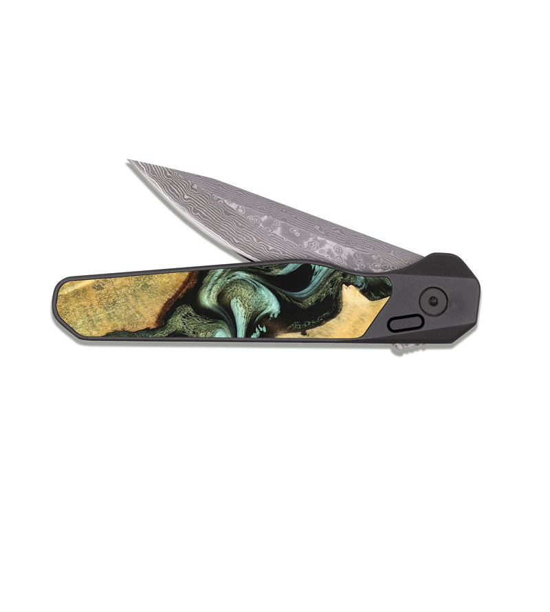 EDC Dark Damascus Wood Pocket Knife - Romina (Green, 824381)