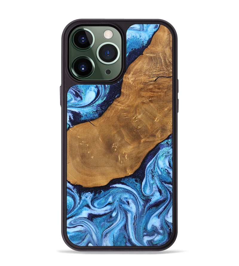 iPhone 13 Pro Max Wood Phone Case - Shaniya (Blue, 824390)