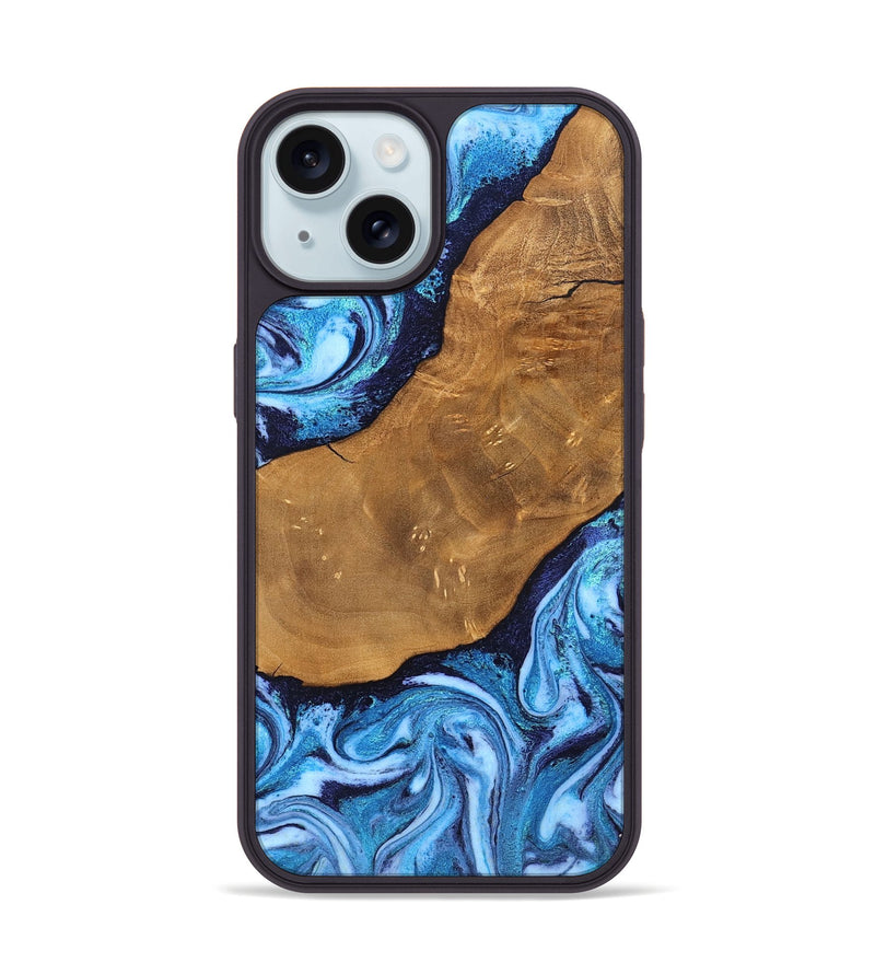 iPhone 15 Wood Phone Case - Shaniya (Blue, 824390)