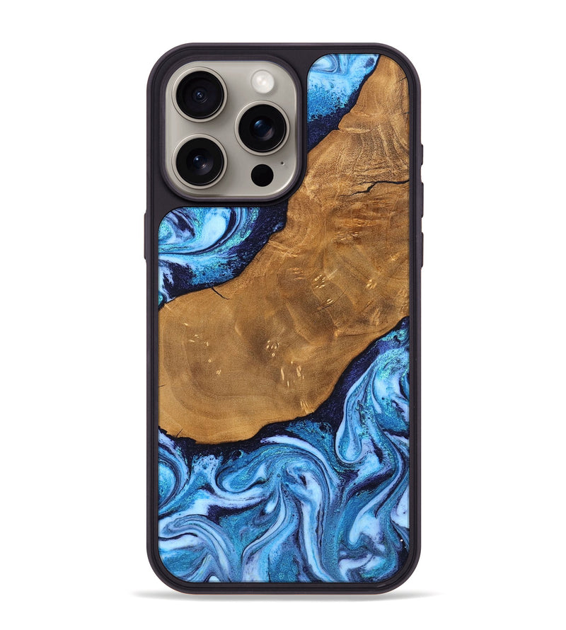 iPhone 15 Pro Max Wood Phone Case - Shaniya (Blue, 824390)