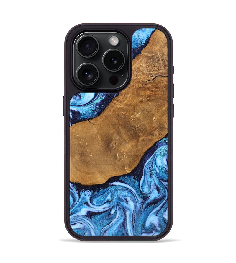 iPhone 15 Pro Wood Phone Case - Shaniya (Blue, 824390)