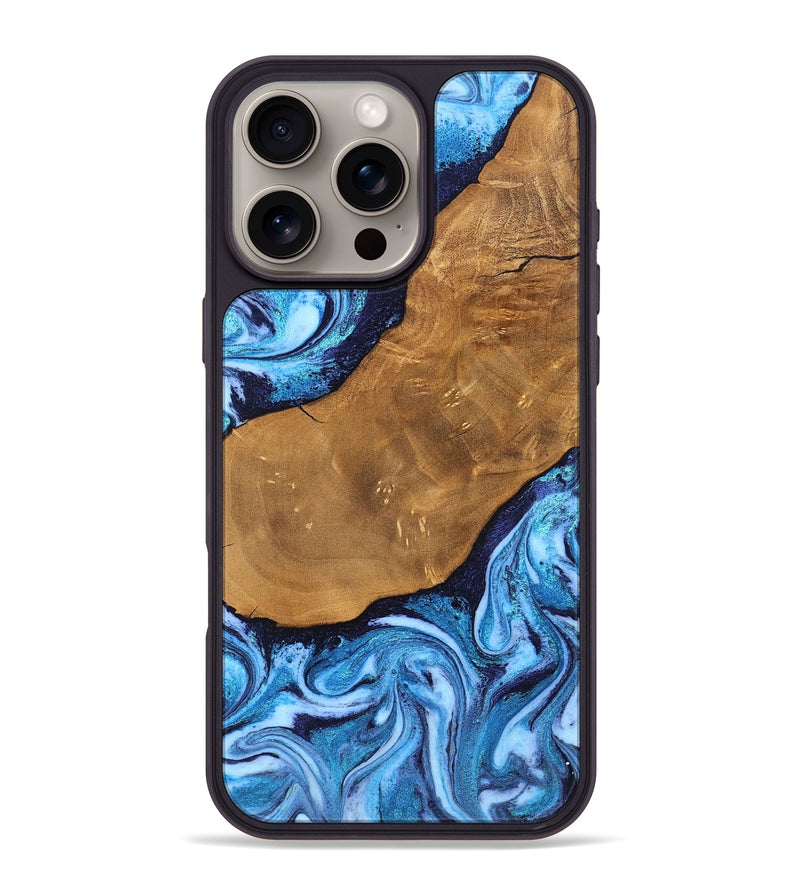 iPhone 16 Pro Max Wood Phone Case - Shaniya (Blue, 824390)