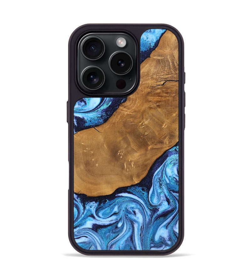 iPhone 16 Pro Wood Phone Case - Shaniya (Blue, 824390)
