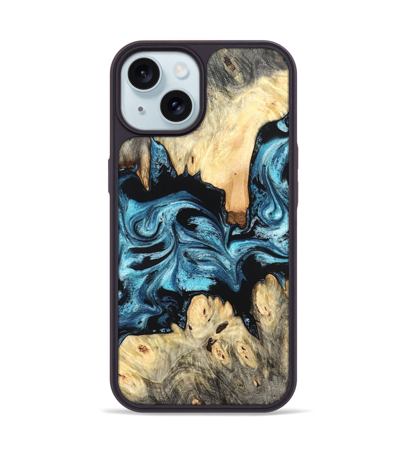iPhone 15 Wood Phone Case - Dasia (Blue, 824392)