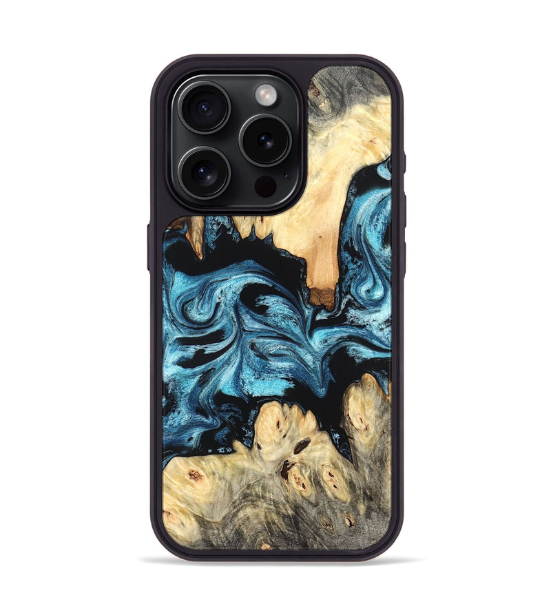 iPhone 15 Pro Wood Phone Case - Dasia (Blue, 824392)