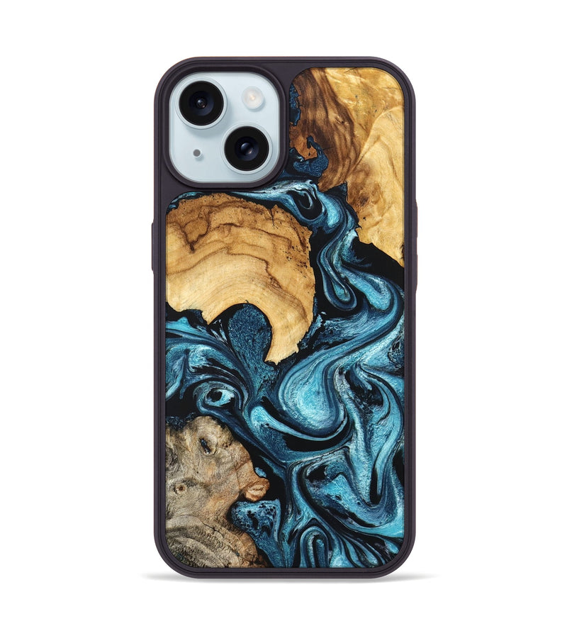 iPhone 15 Wood Phone Case - Shelton (Blue, 824393)