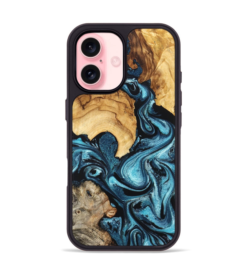 iPhone 16 Wood Phone Case - Shelton (Blue, 824393)