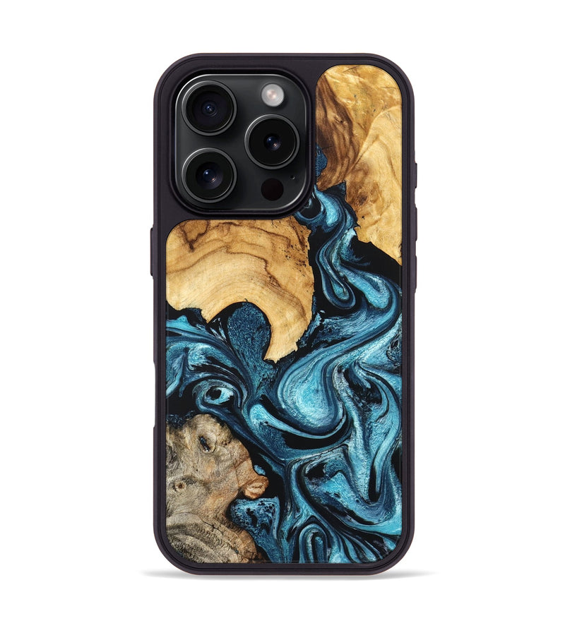 iPhone 16 Pro Wood Phone Case - Shelton (Blue, 824393)