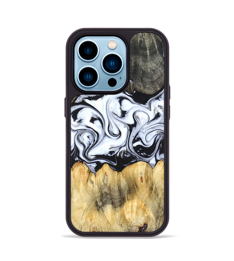 iPhone 14 Pro Wood Phone Case - Darcy (Black & White, 824397)