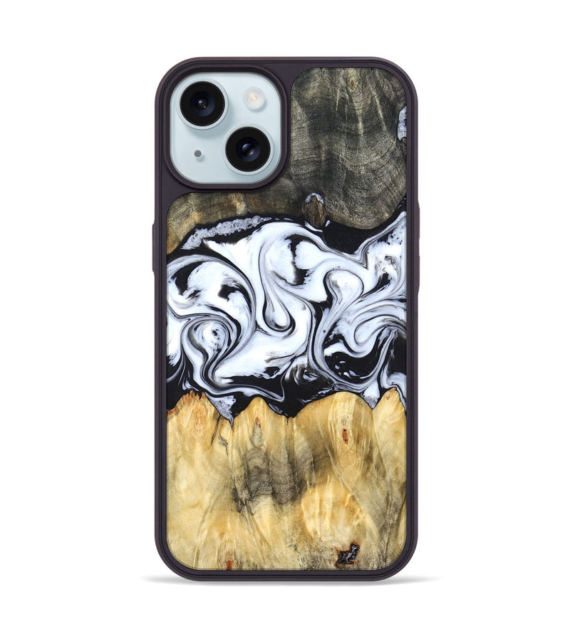 iPhone 15 Wood Phone Case - Darcy (Black & White, 824397)