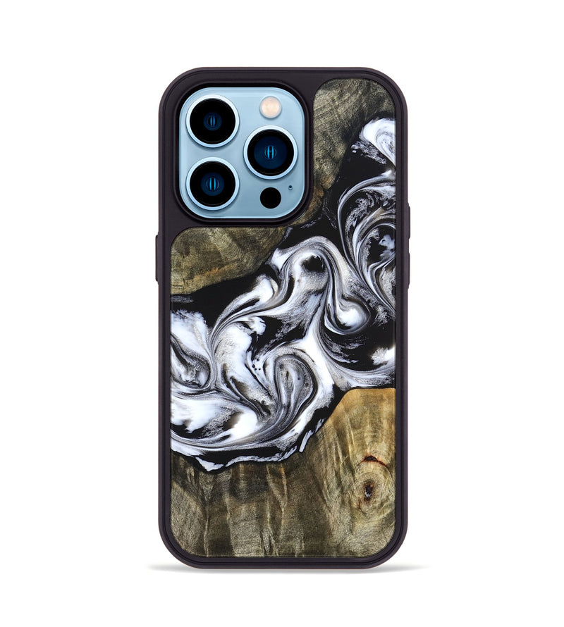iPhone 14 Pro Wood Phone Case - Brice (Black & White, 824398)