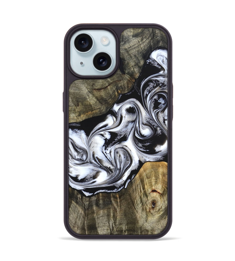 iPhone 15 Wood Phone Case - Brice (Black & White, 824398)
