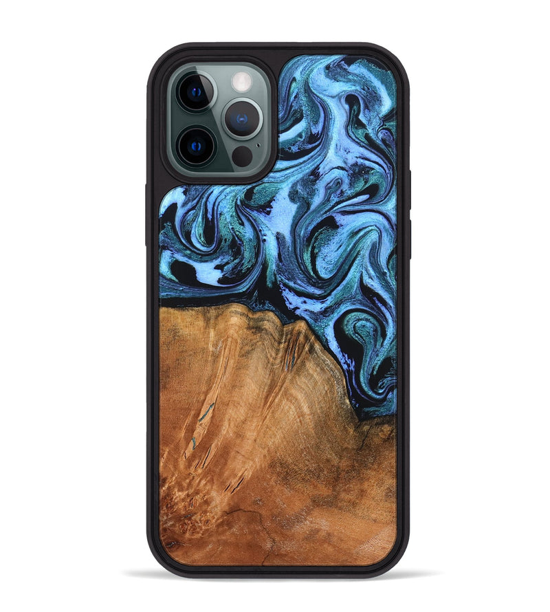 iPhone 12 Pro Max Wood Phone Case - Davin (Blue, 824525)