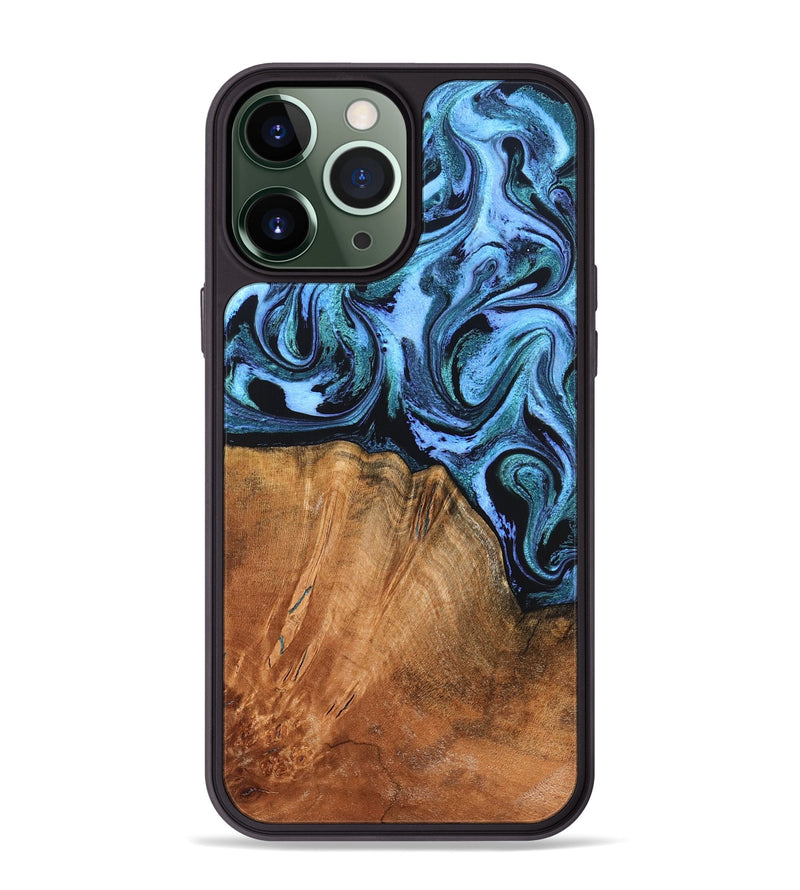 iPhone 13 Pro Max Wood Phone Case - Davin (Blue, 824525)