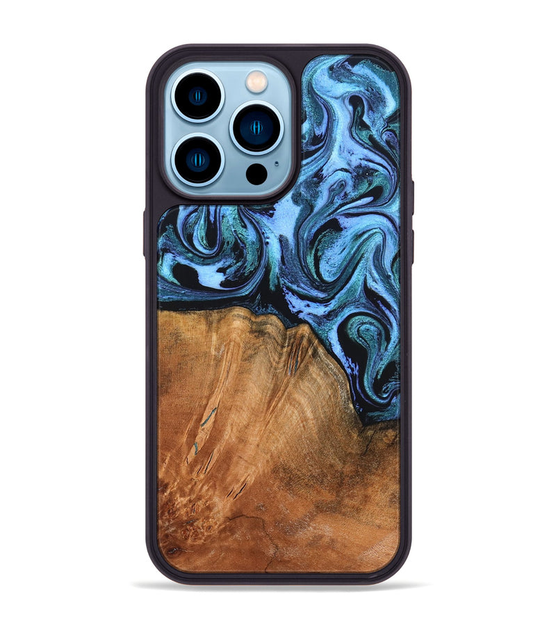 iPhone 14 Pro Max Wood Phone Case - Davin (Blue, 824525)