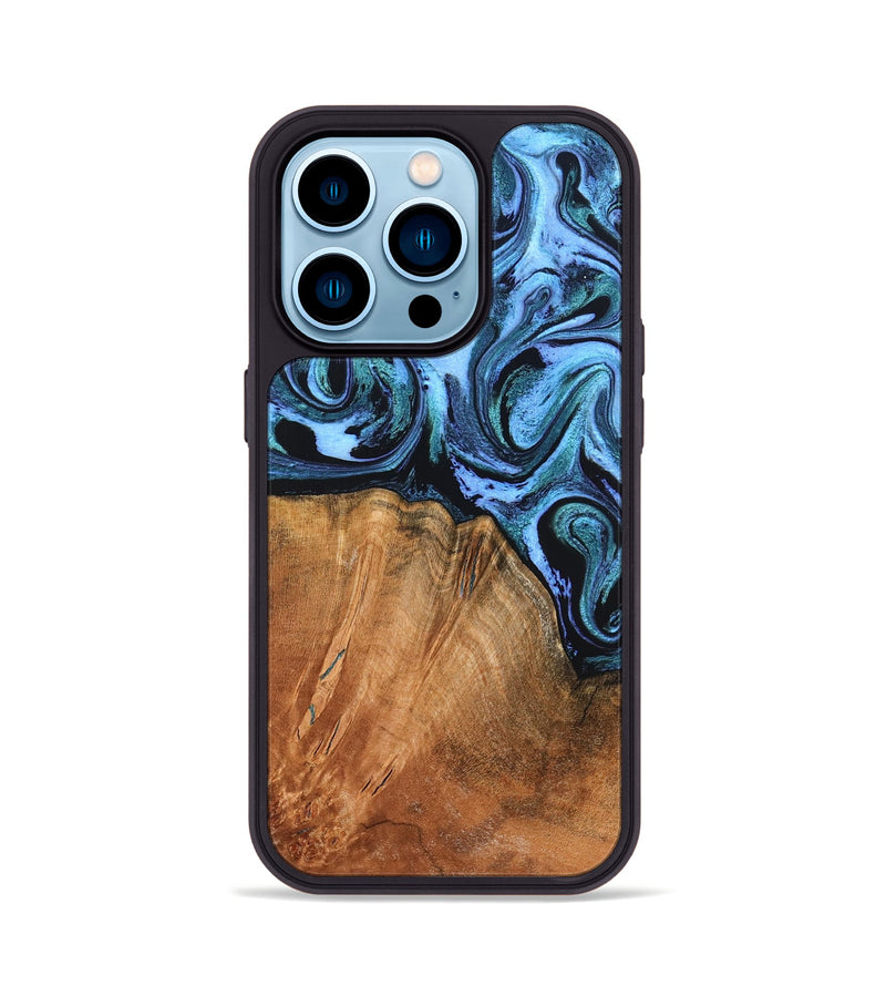 iPhone 14 Pro Wood Phone Case - Davin (Blue, 824525)