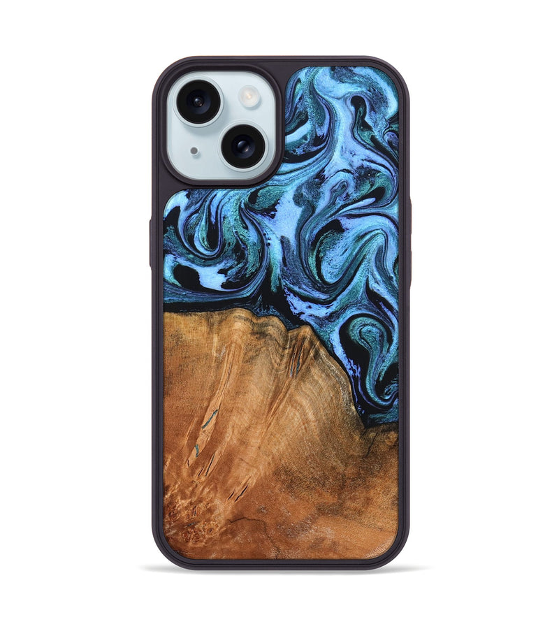 iPhone 15 Wood Phone Case - Davin (Blue, 824525)