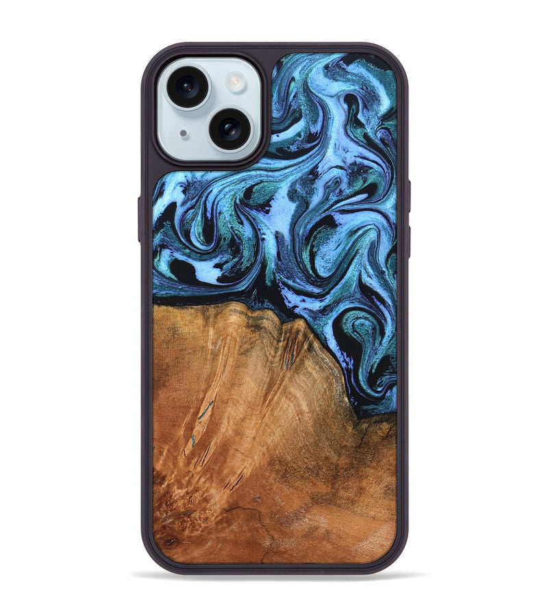 iPhone 15 Plus Wood Phone Case - Davin (Blue, 824525)