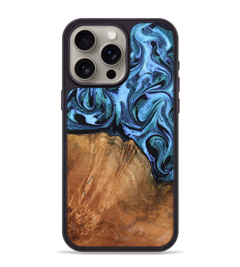 iPhone 15 Pro Max Wood Phone Case - Davin (Blue, 824525)