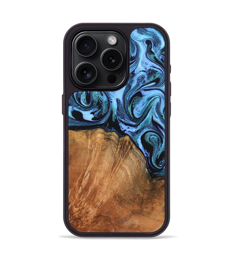 iPhone 15 Pro Wood Phone Case - Davin (Blue, 824525)