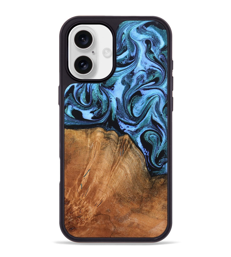 iPhone 16 Plus Wood Phone Case - Davin (Blue, 824525)