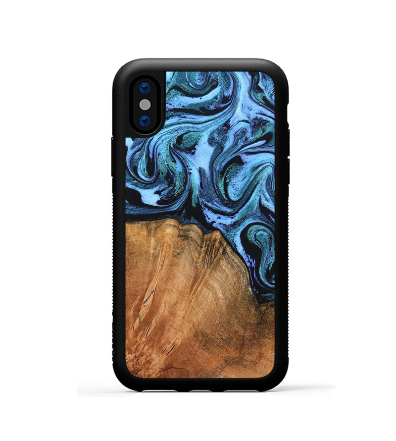iPhone Xs Wood Phone Case - Davin (Blue, 824525)