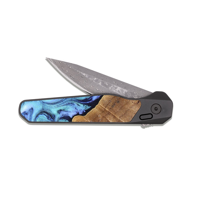 EDC Dark Damascus Wood Pocket Knife - Katlin (Blue, 824526)
