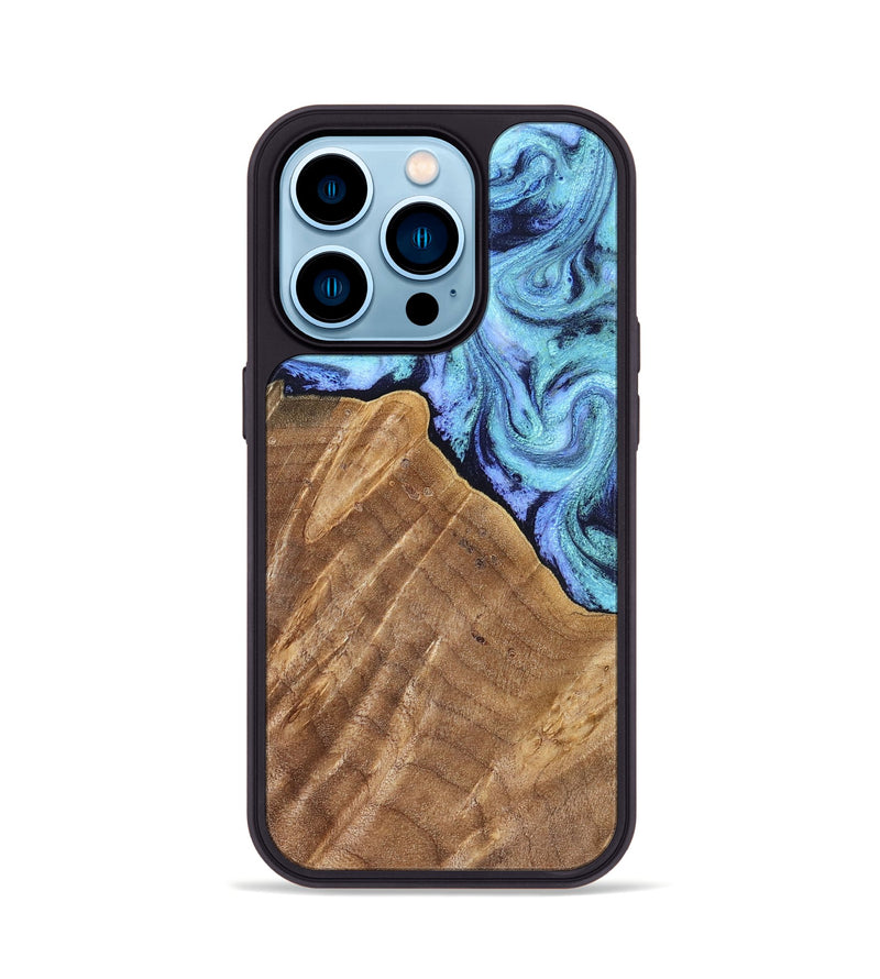 iPhone 14 Pro Wood Phone Case - Katlin (Blue, 824526)