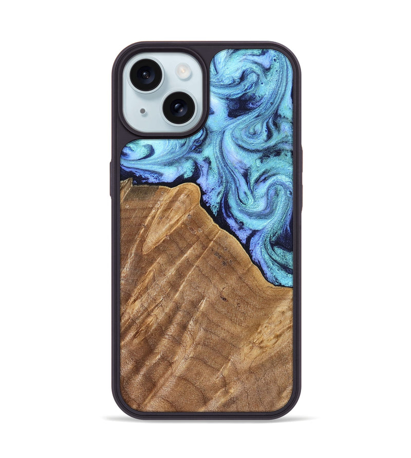 iPhone 15 Wood Phone Case - Katlin (Blue, 824526)