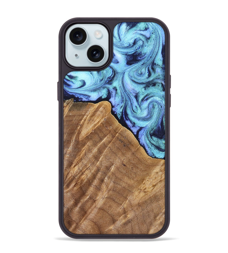 iPhone 15 Plus Wood Phone Case - Katlin (Blue, 824526)