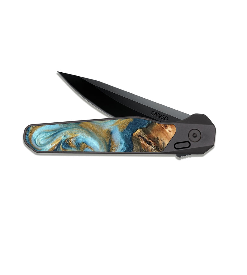 EDC Dark Slate Wood Pocket Knife - Brennen (Teal & Gold, 824548)
