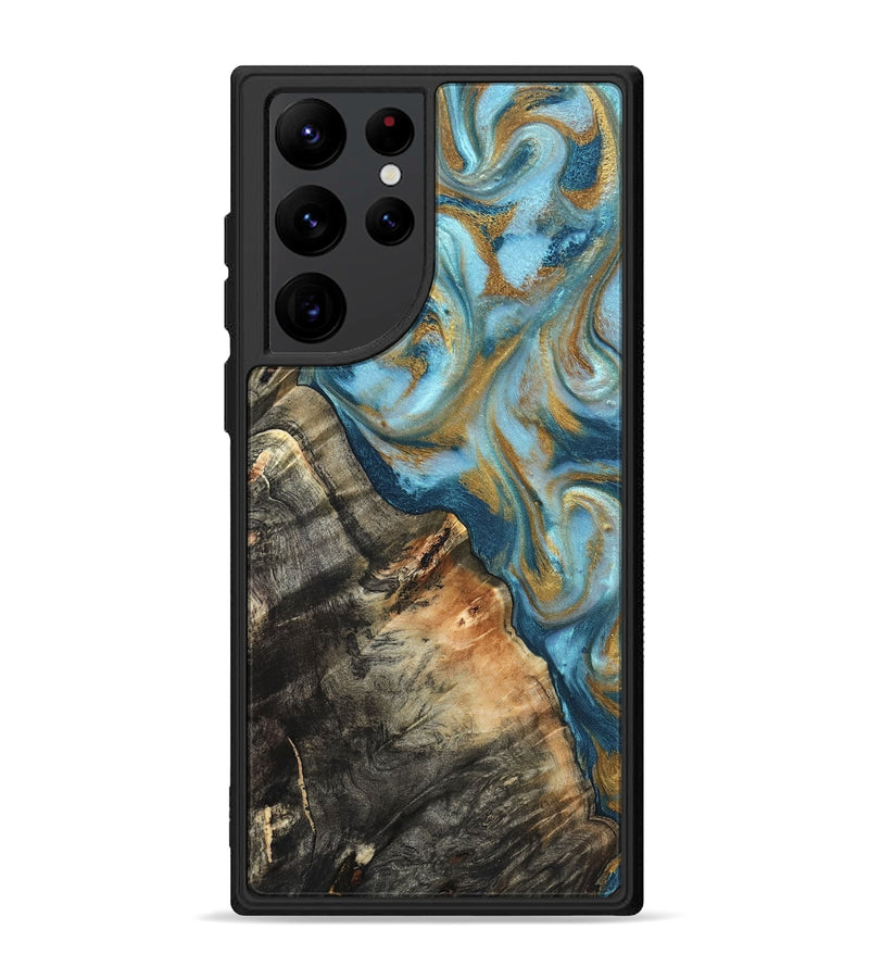 Galaxy S22 Ultra Wood Phone Case - Brennen (Teal & Gold, 824548)