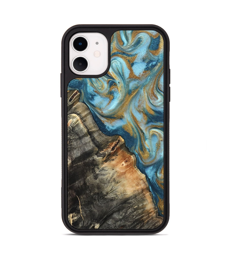 iPhone 11 Wood Phone Case - Brennen (Teal & Gold, 824548)