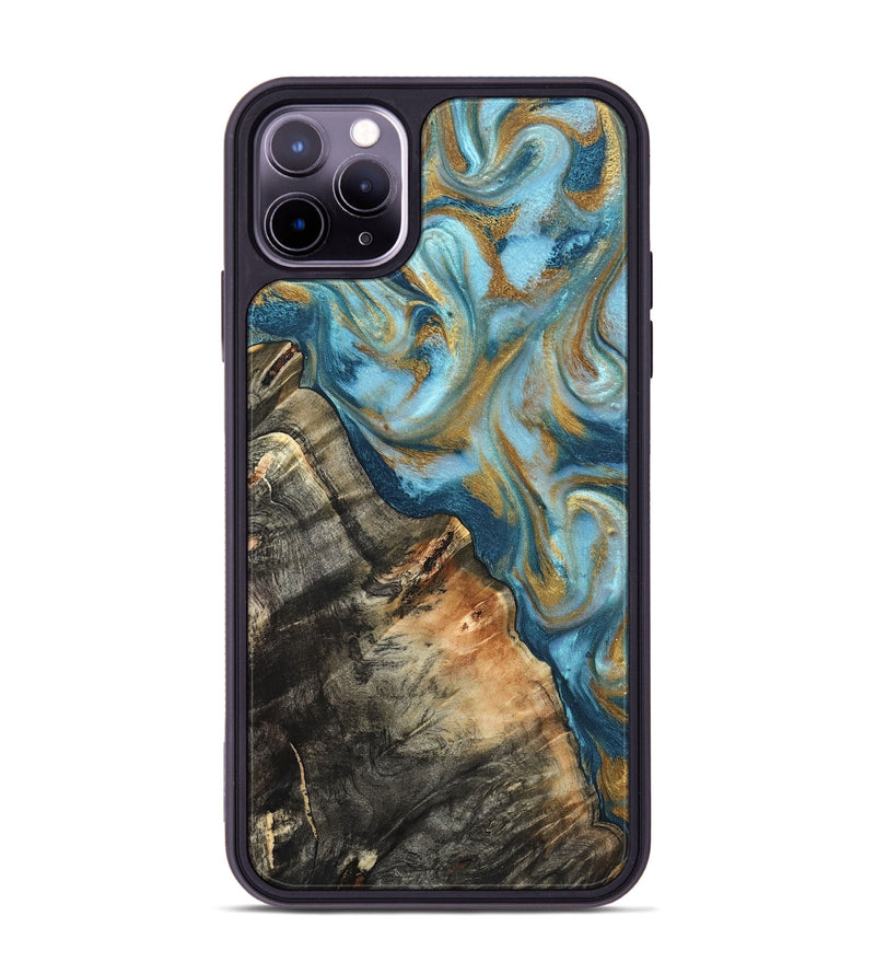 iPhone 11 Pro Max Wood Phone Case - Brennen (Teal & Gold, 824548)