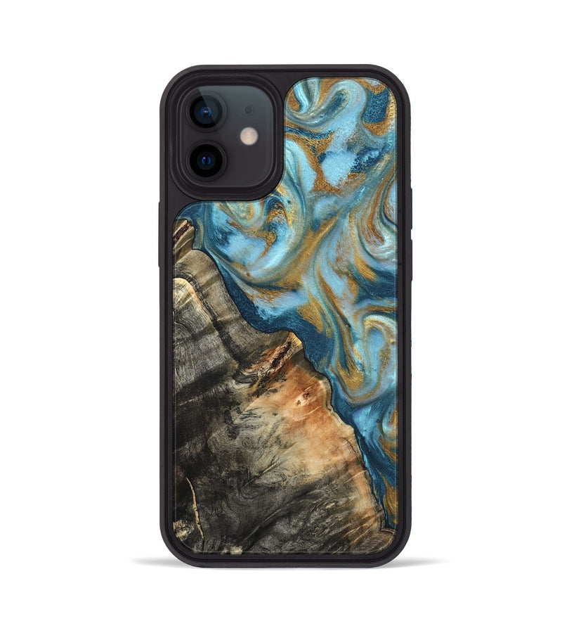 iPhone 12 Wood Phone Case - Brennen (Teal & Gold, 824548)