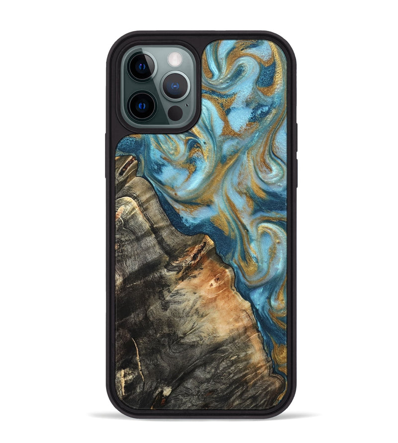 iPhone 12 Pro Max Wood Phone Case - Brennen (Teal & Gold, 824548)