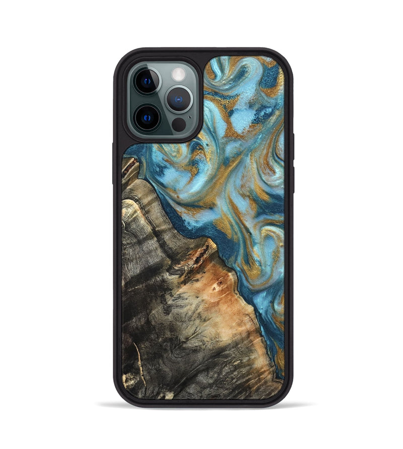 iPhone 12 Pro Wood Phone Case - Brennen (Teal & Gold, 824548)