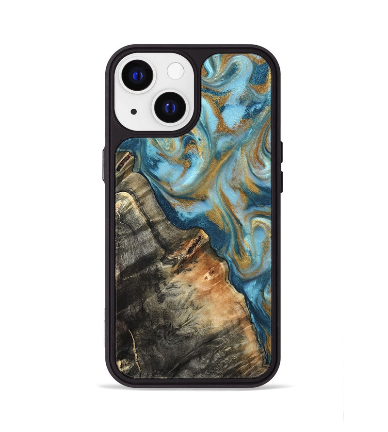 iPhone 13 Wood Phone Case - Brennen (Teal & Gold, 824548)