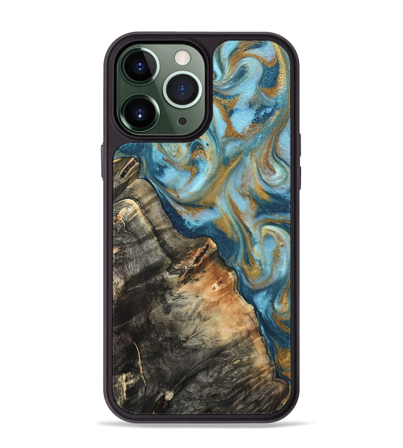 iPhone 13 Pro Max Wood Phone Case - Brennen (Teal & Gold, 824548)