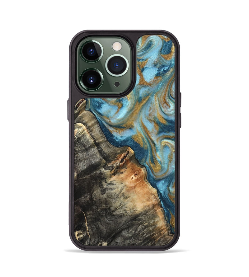 iPhone 13 Pro Wood Phone Case - Brennen (Teal & Gold, 824548)