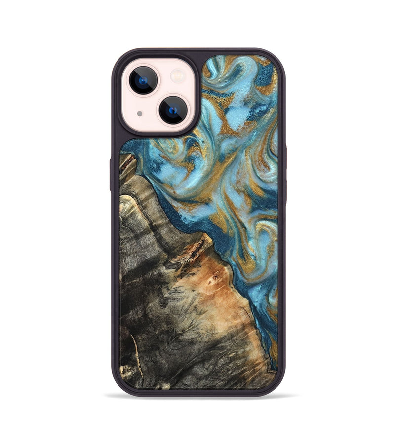 iPhone 14 Wood Phone Case - Brennen (Teal & Gold, 824548)