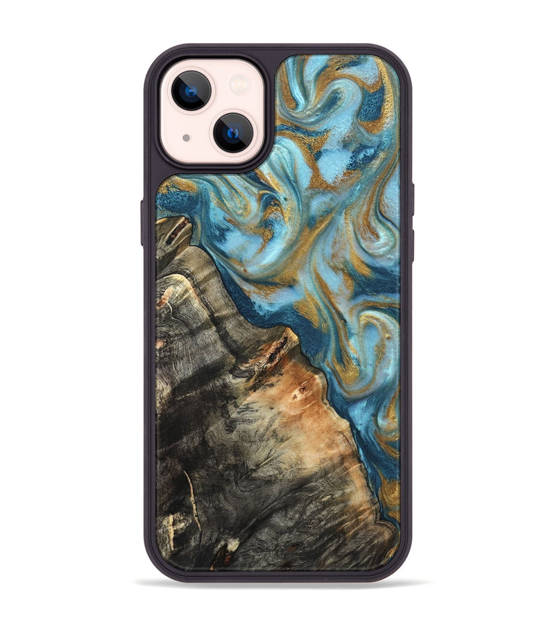 iPhone 14 Plus Wood Phone Case - Brennen (Teal & Gold, 824548)