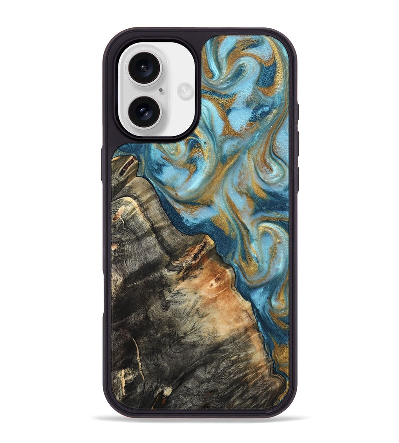 iPhone 16 Plus Wood Phone Case - Brennen (Teal & Gold, 824548)
