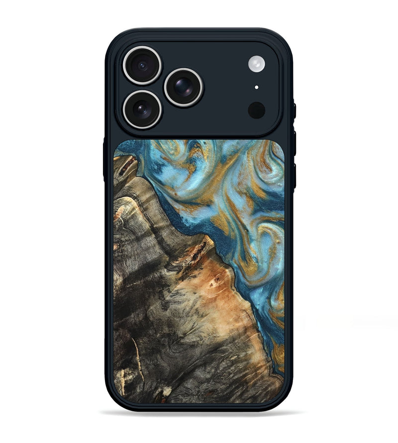 iPhone 17 Pro Max Wood Phone Case - Brennen (Teal & Gold, 824548)
