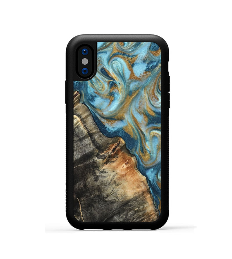 iPhone Xs Wood Phone Case - Brennen (Teal & Gold, 824548)