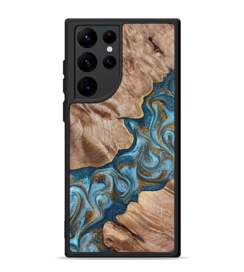 Galaxy S22 Ultra Wood Phone Case - Kamron (Teal & Gold, 824551)