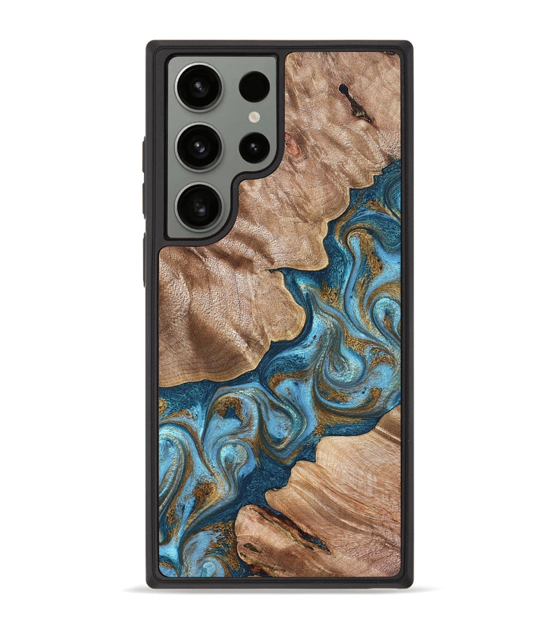 Galaxy S23 Ultra Wood Phone Case - Kamron (Teal & Gold, 824551)
